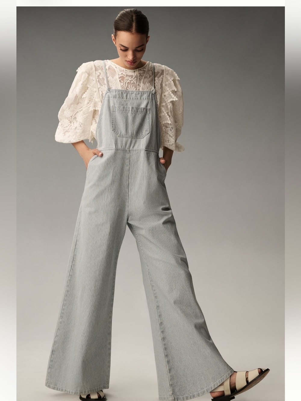 NWT Self Contrast Railroad Stripe Overalls, M